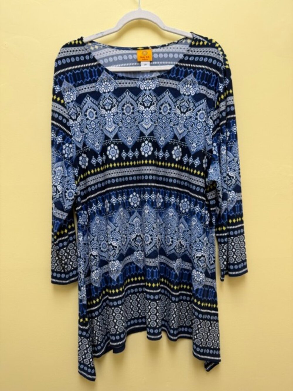 Ruby Rd. Sharkbite Top 2XL Blue, white, navy Print